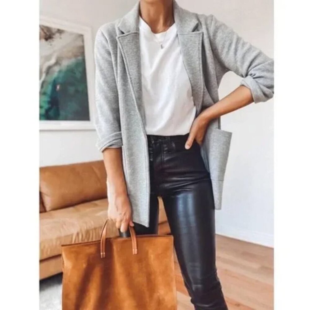 J.Crew Sophie Open Front Sweater Knit Blazer Jacket M Gray Grey Merino Wool $168 - Picture 3 of 16